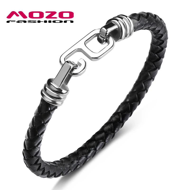 

Fashion New Man Charm Bracelets Genuine Leather Rope Hook Braided Bangle Simple Style Punk Rock Male Jewelry PS1059