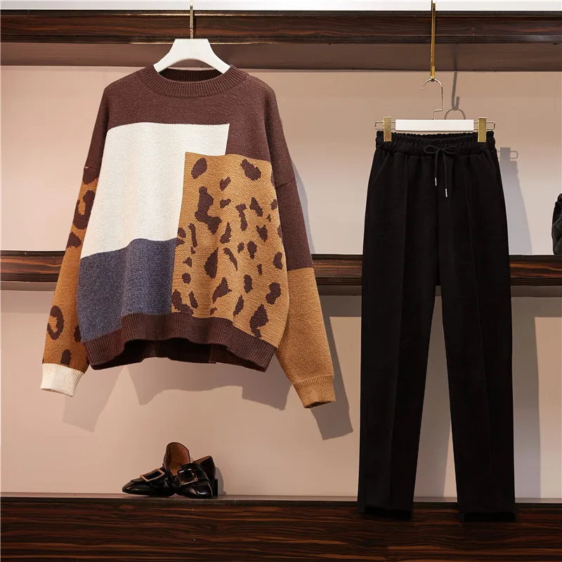 Комплект одежды большого размера женский свободный топ и брюки из твида| |