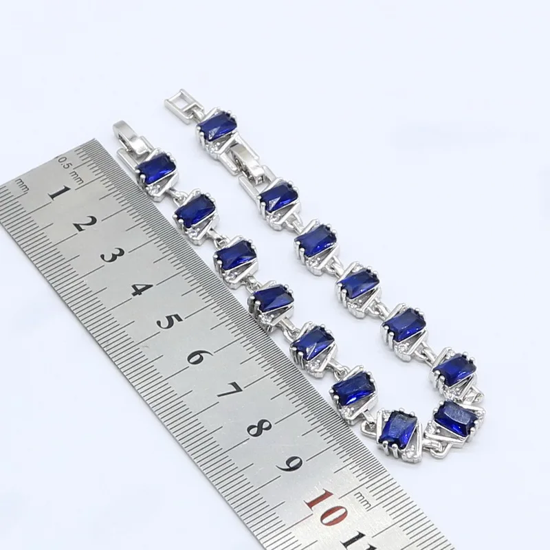 Dark Blue Zircon 925 Silver Jewelry Sets for Women Bracelet Earrings Necklace Pendant Ring Gift Box