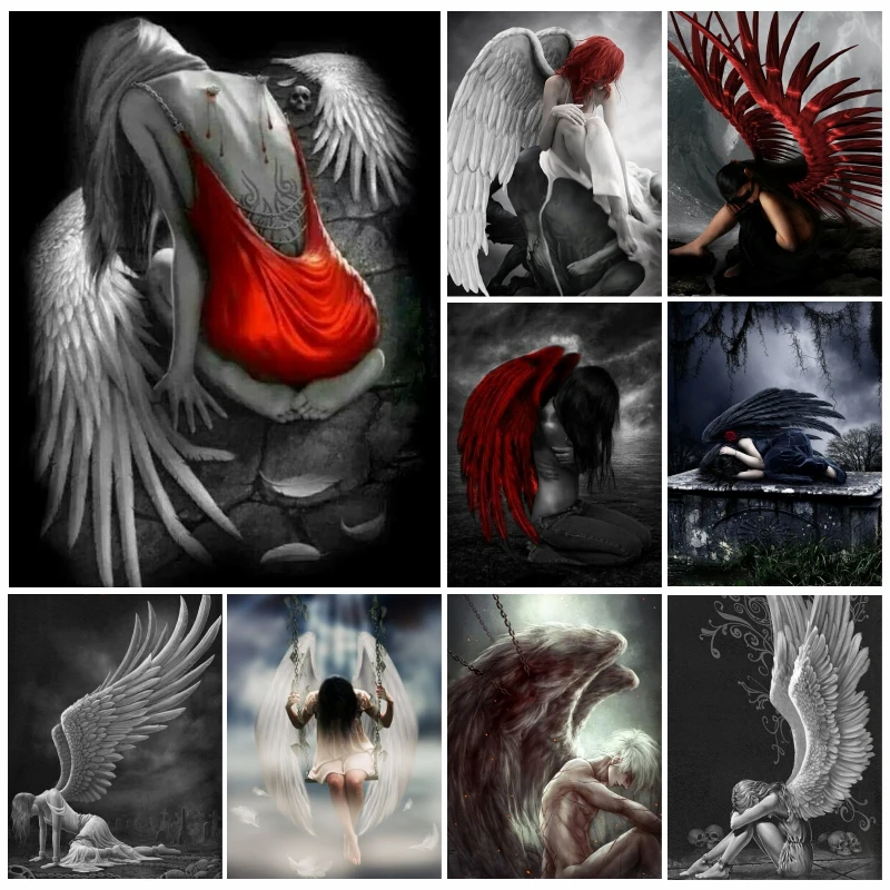 

5d Full Square Red And Black Diamond Painting Fallen Angel And Devil Mosaic Cross Stitch Art Poster Handwork Gift For Wall Decor