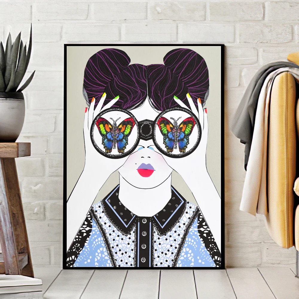 

Creative Fashion Telescope Girl Canvas Painting Art Nordic Posters and Prints Wall Pictures for Living Room Decoration Frameless