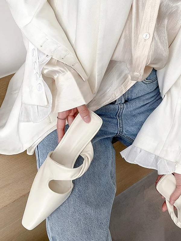 

2021 spring and autumn new versatile small square head half slippers elegant fashion low heel shoes wear without heel