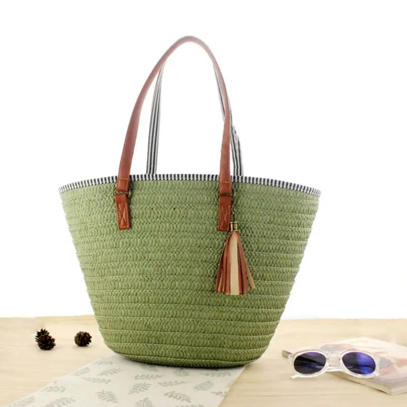 

Fashion Summer Beach Straw Bag Top Handle Shoulder Bag Women Tote with Tassels 20CA