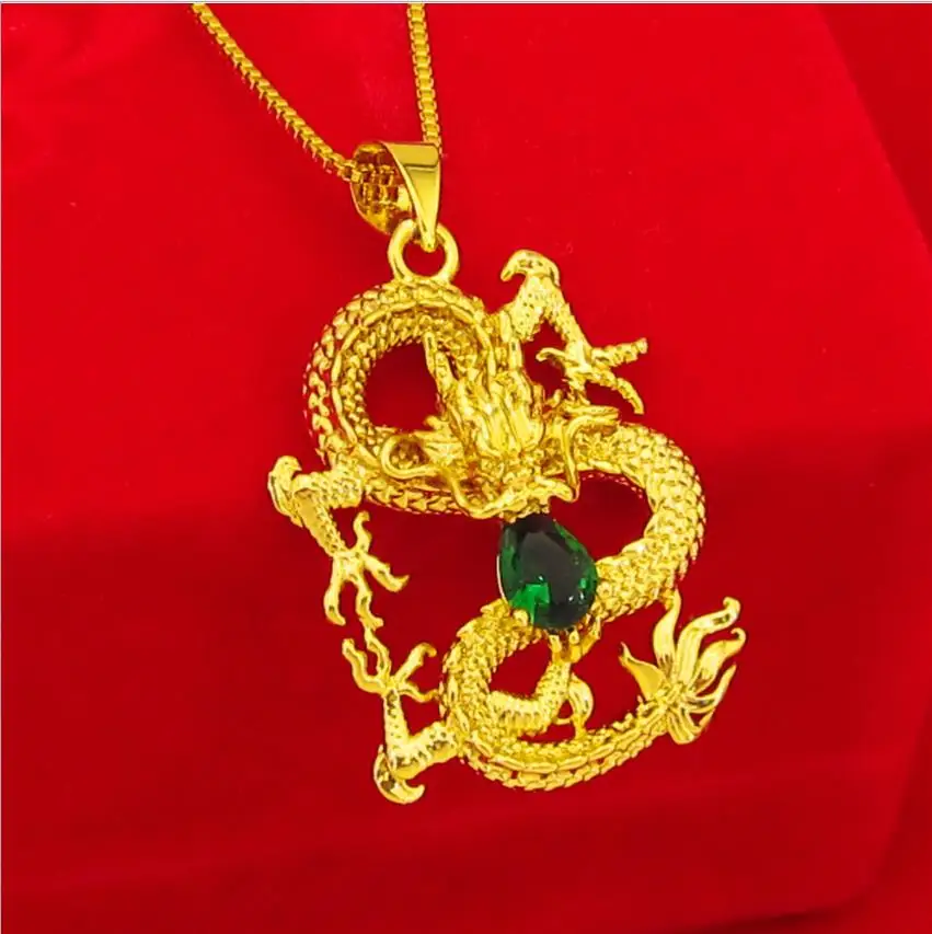 Promotion Gold dragon 24k yellow plated pendant women's classic male Jewelry birthday gift couples pendants | Украшения и