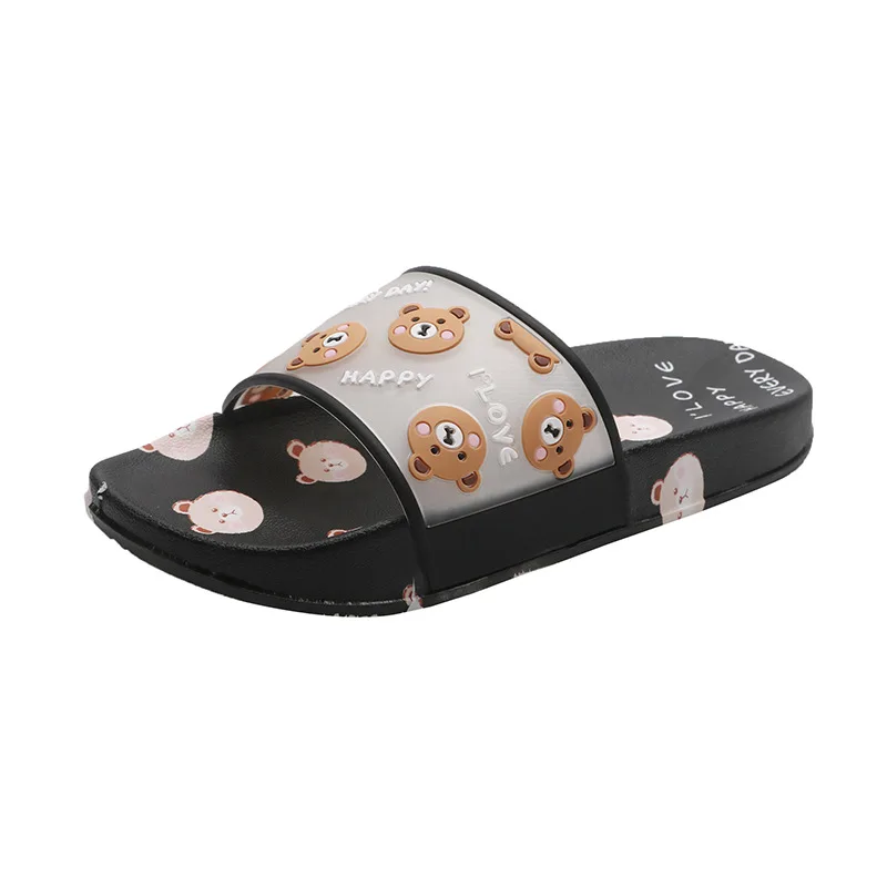 

Женские нескользящие шлепанцы, мягкие сандалии на плоской подошве, с мультяшным медведем, домашняя обувь, 2020