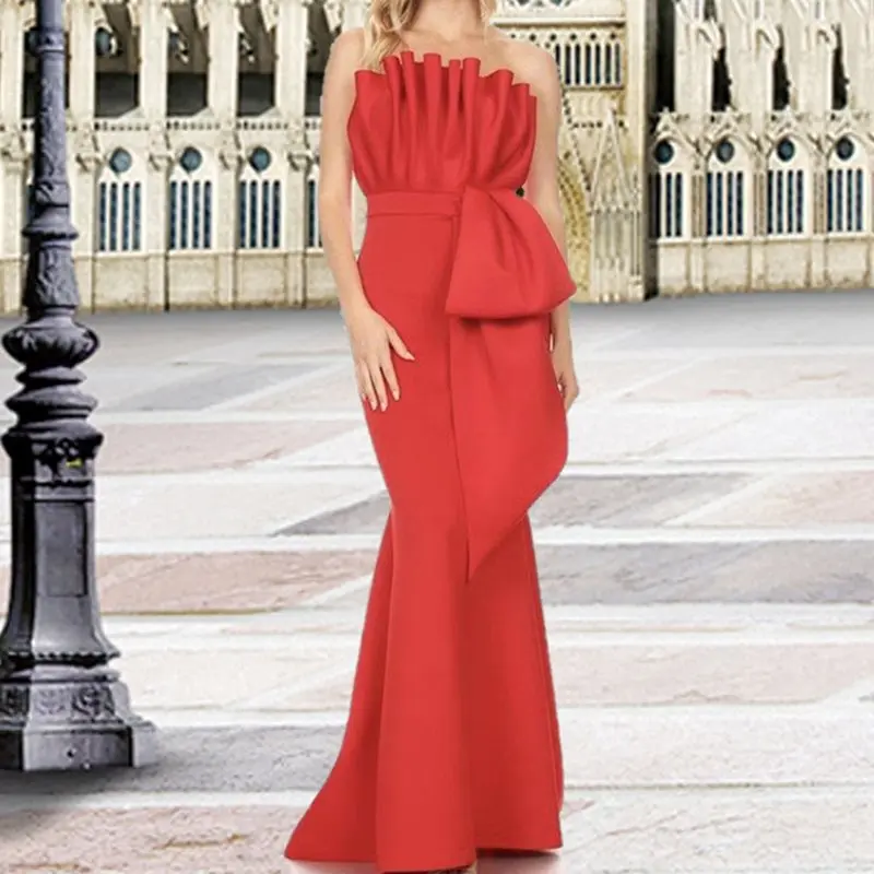 Красное платье 2019 без бретелек Женские Длинные Русалка сексуальные Клубные
