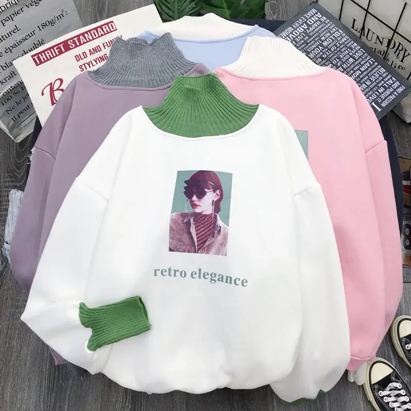 Женская толстовка с длинным рукавом Kpop Повседневная Свободная Толстовка высоким