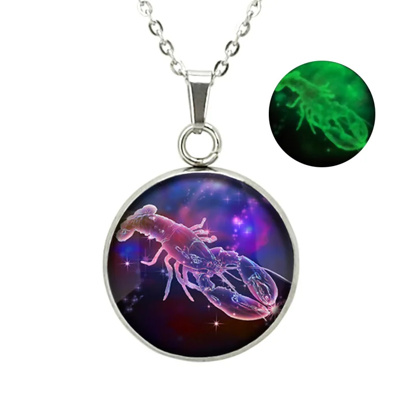 

12 Constellation Zodiac Sign Necklaces GLOW IN DARK Silver-plated Vintage time gem Astrology Horoscope Pendant Necklace h9j3d-dh