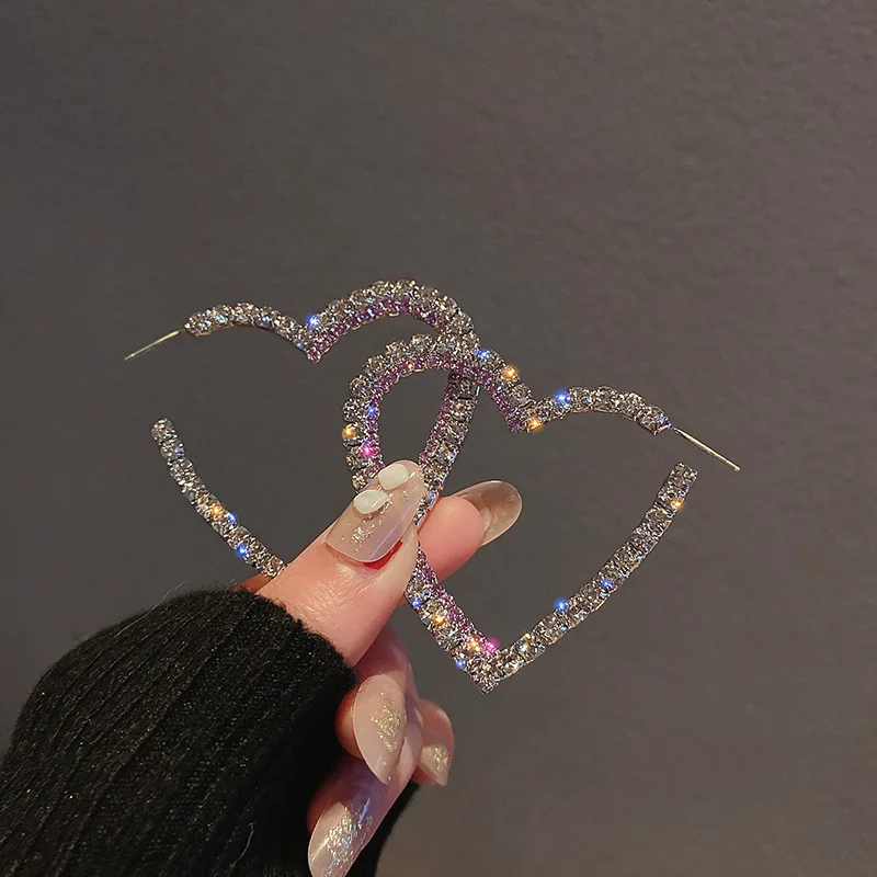 

Серьги-кольца женские Геометрические, с большим сердцем, круглые, стразы