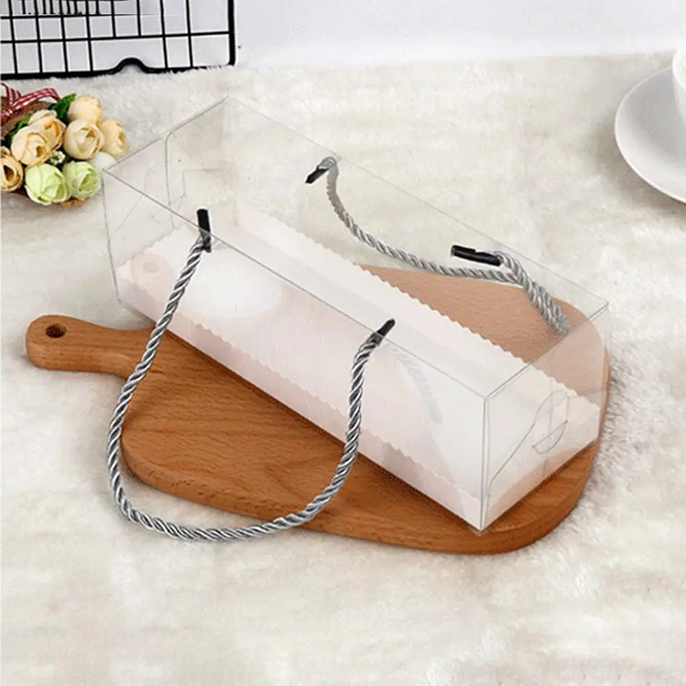 

10Pcs Portable Transparent Cake Swiss Roll Boxes PET Packaging Dessert Container