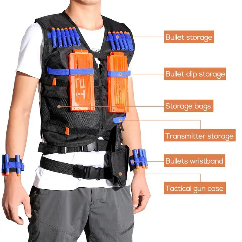 

Комплект тактического жилета NUOLUX для пистолетов серии + 20 пустотелых пуль + 2 шт. строительства + 1 шт. держатель + 2 шт. браслета