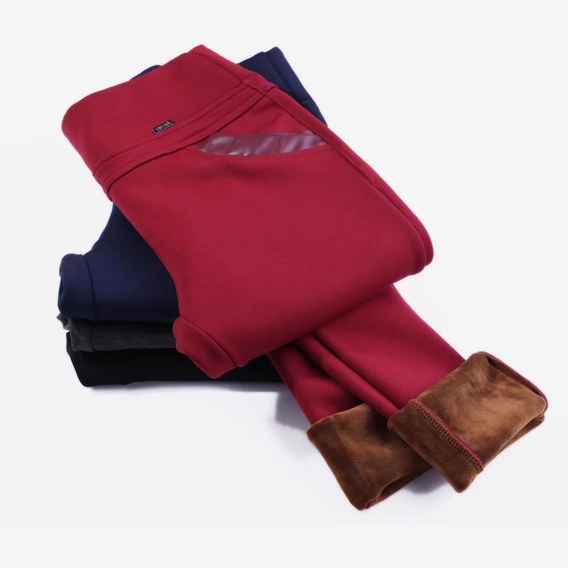 

Women's Winter Pants High Waist Stretch Pencil Pants Warm Thick Fleeces Trousers Leather Patchwork Pockets Pants Oversized P9486