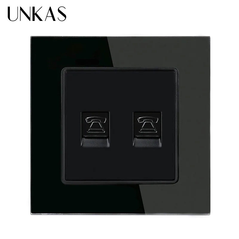 UNKAS белая роскошная хрустальная стеклянная панель двойная 1 банда RJ11 Телефонная