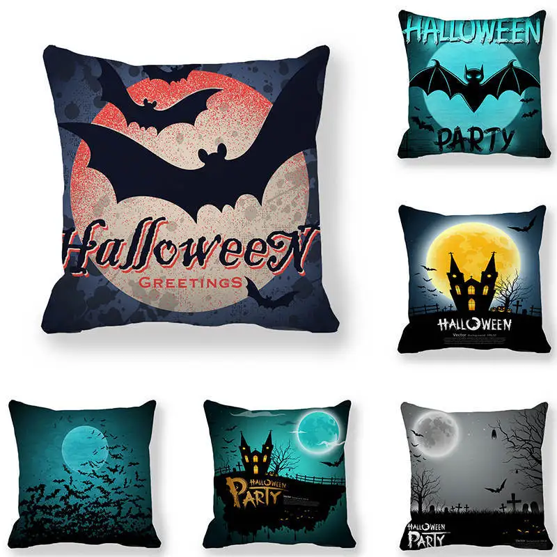 Синий ночью Хеллоуин украшение наволочка подушки летучей мыши велюром полиэстер