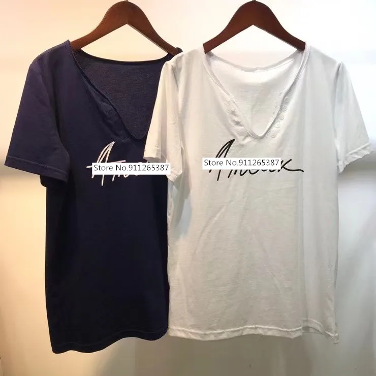 

Футболка с коротким рукавом и V-образным вырезом, из натурального хлопка