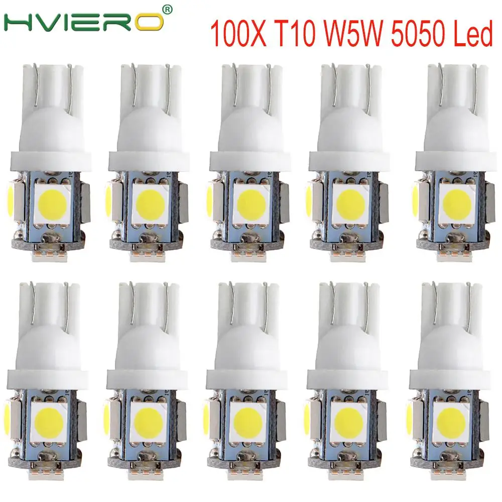 10X 5050 5SMD авто светодиодный лампа внутреннего освещения 168 194 AC/DC 12V номерной знак
