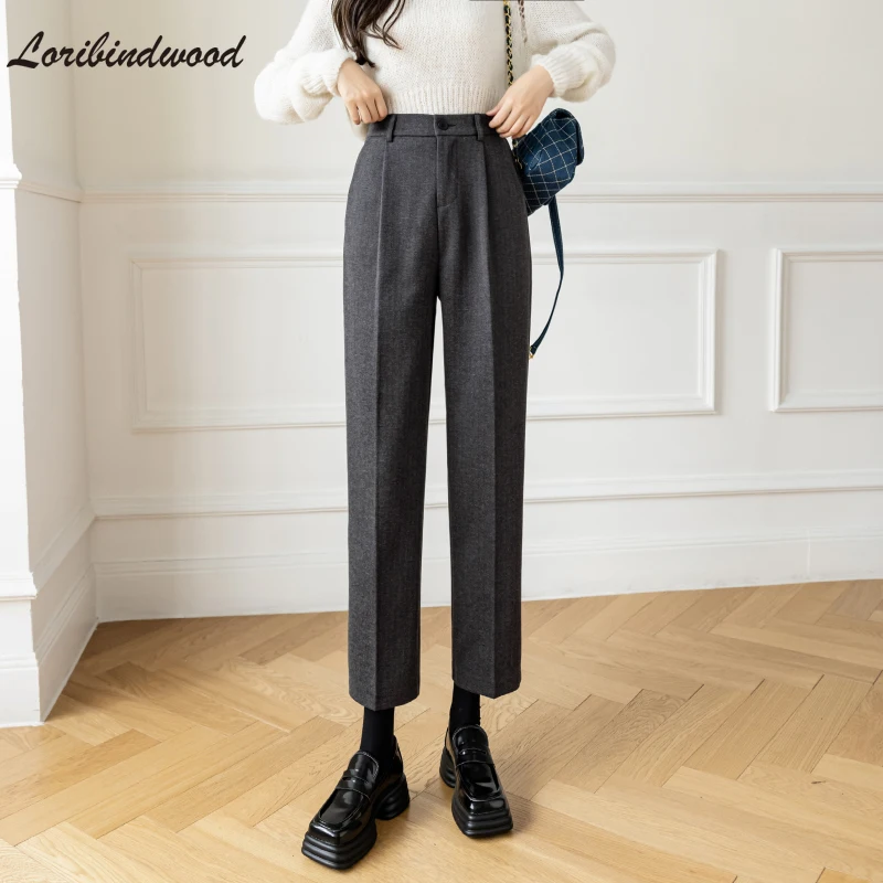 

Loribindwood 2021 Autumn and Winter New Woolen Pants Women's Nine-point Straight Suit Korean Wide-leg Harlan Feet Carrot Pants