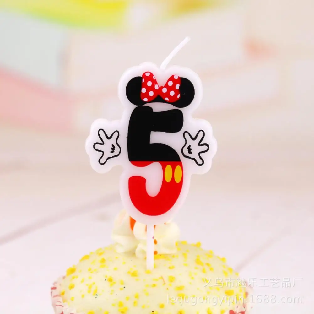 Minnie 5 1 шт. свечи в виде Микки Мауса, юбилейный торт, цифры, От 0 до 9 лет, с днем рождения, Мультяшные свечи, плавающие свечи, вечерние украшения - Цвет: Minnie 5