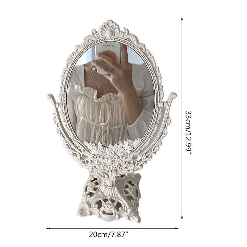 

Nordic Carved Retro Style Flip Mirror Plastic Vintage Decorative Mirror Small Oval Make-up Tools Bedroom Table Room Desk