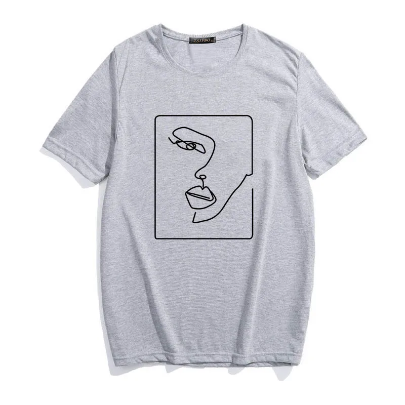 

New Summer Fun face abstract simple print tops Harajuku Streetwear Korean Chic cute Casual Loose vintage Women t-shirt