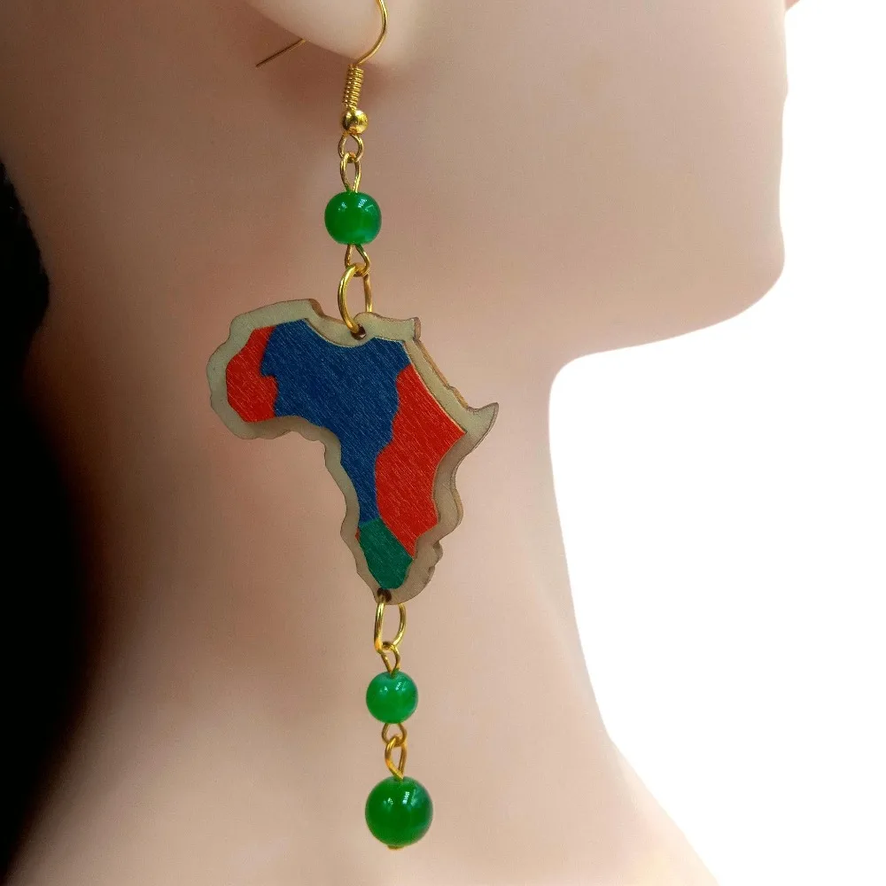 

New Africa Map Gold Hoop Long Drop Earrings Glass Beads Earring Fashion Party Gifts For Women Girls Jewelry