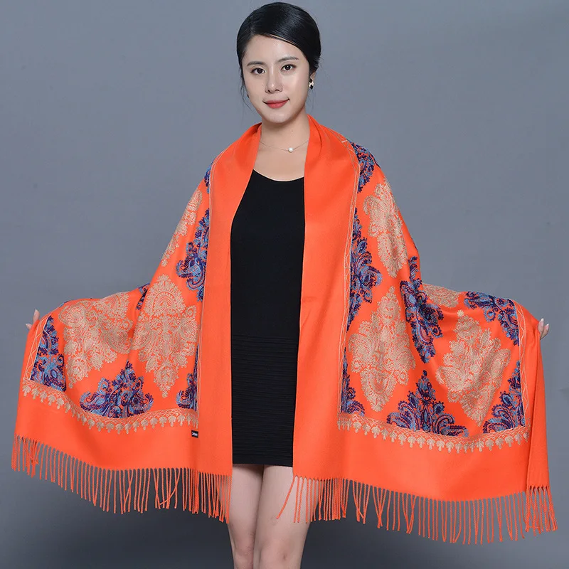 

AMYO Winter Ethnic Embroidery Scarf Jacquard Shawl Tassel 190*70CM Women Wrap Imition Cashmere Pashmina Sjaal Dames