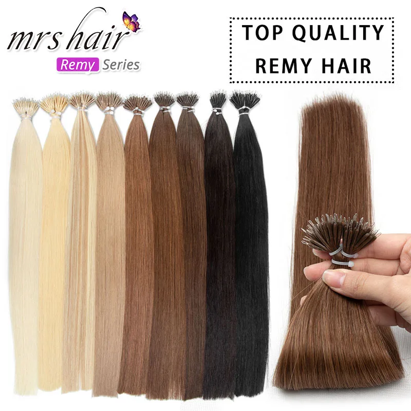 

MRS HAIR Cuticles Remy Nano Rings Hair Extensions Micro Beads Keratin Capsules Pre-Bonded Human Hair 14 18 22inch 50strands/pack