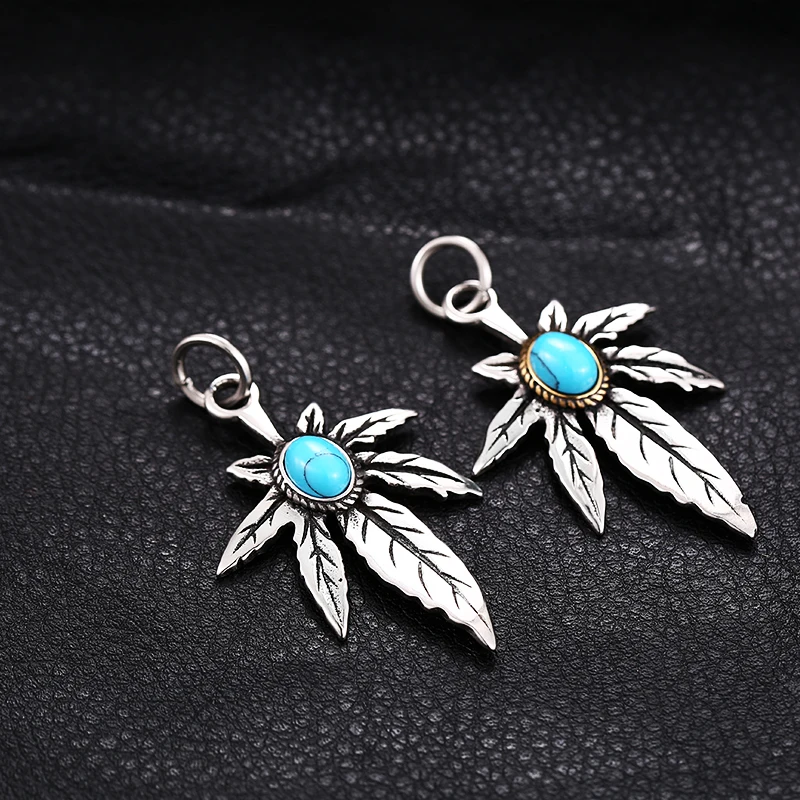 Кулон с зеленым камнем листьями цепочкой из нержавеющей стали | Украшения и