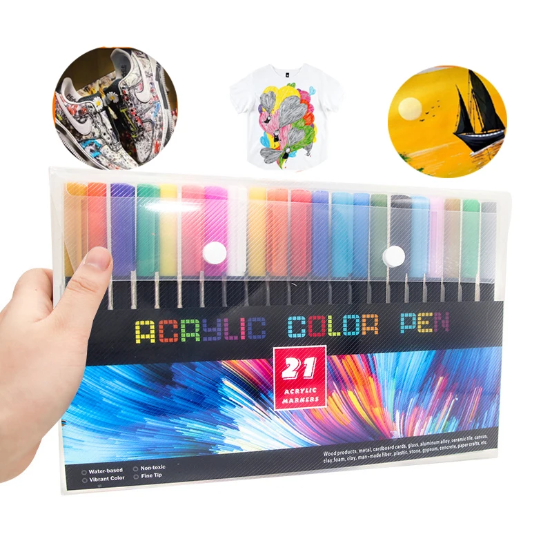 

21/25 Цвета акриловые Краски ручка-маркер на водной основе, Цветной Краски ручки "сделай сам" с узором граффити; Ткань из плотной ткани Керамик...