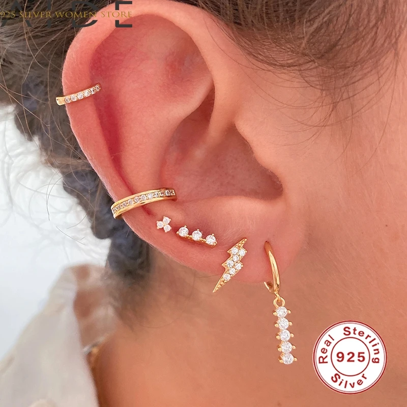 

AIDE Pendiente Rayo Earrings For Women 925 Sterling Silver Stud Earrings Piercing Jewelry Ear Cuffs Pendientes #8.1