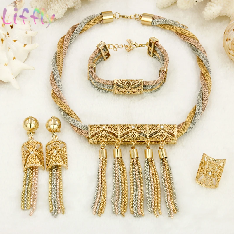 Женский комплект ювелирных изделий Liffly из колье серёг кольца браслета