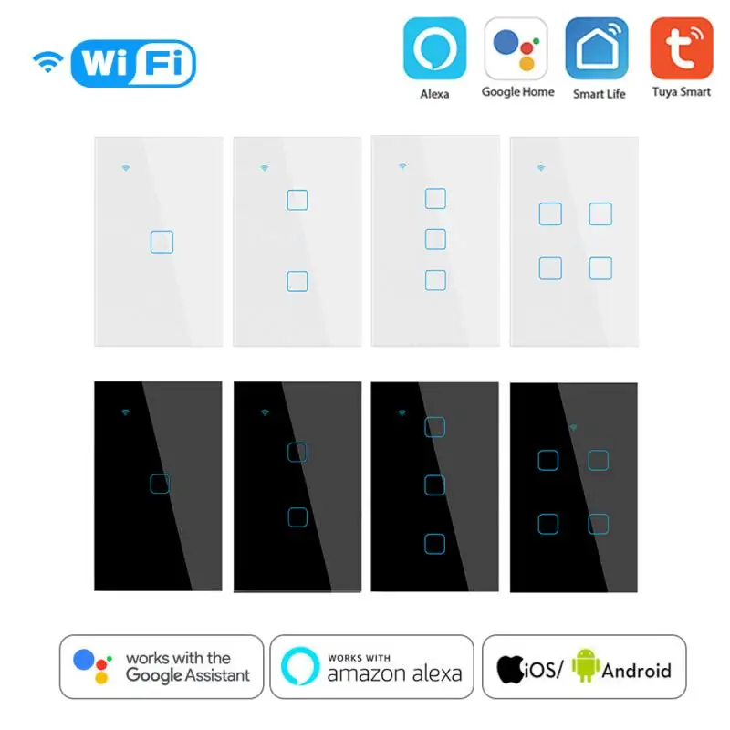 

Tuya WiFi Smart Light Switch Smart Life Tuya App Control Works With Alexa Google Home Smart Touch Switch Crystal Glass Panel New