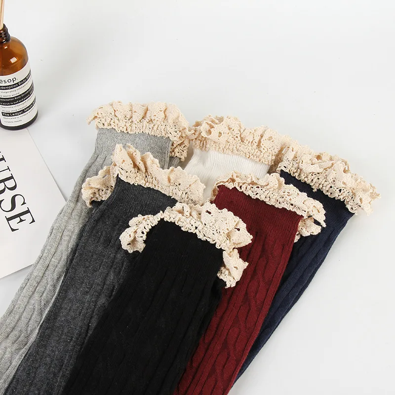 

Autumn Long Socks Female Warm Socks Women Kawaii Casual Casual Cotton High Over Knee Socks Girls Lace Sock Women's Stockings