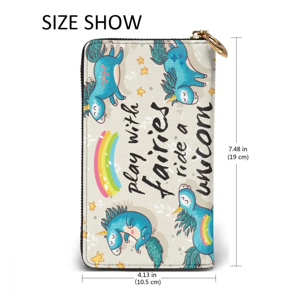 

Fashion Leather Wallet Unicorns Rainbow Stars Long Zipper Wallet Clutch Bag Purse for Woman Man Girls Boys