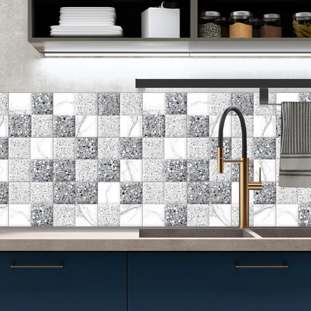 

10pcs Nordic Style Tile Stickers Waterproof Self-Adhesive Decorative Wall Stickers Stylish Wall Ornament for Home Kitchen (10x10