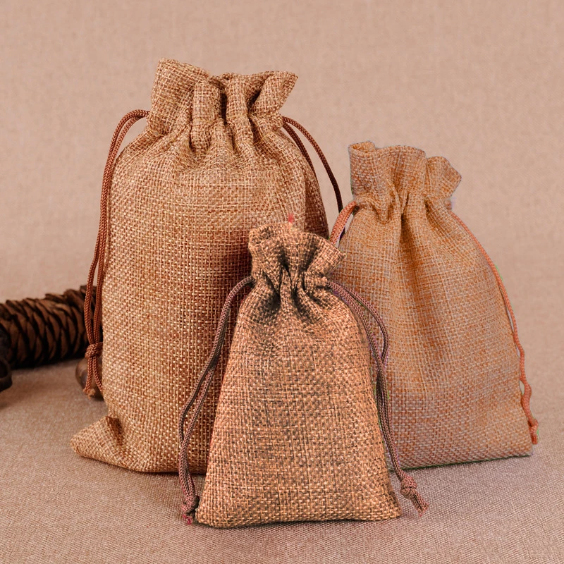 

Burlap Linen Jute Sack Pouch Bags Drawstring Jewelry Wedding Gift Small Size