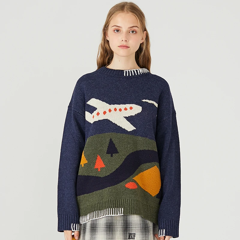 

Sweaters Women Pullover Cartoon Pattern Loose Cute Vintage Warm Sweater 2020 Autumn Winter Men Women Casual Hip Hop Pullovers