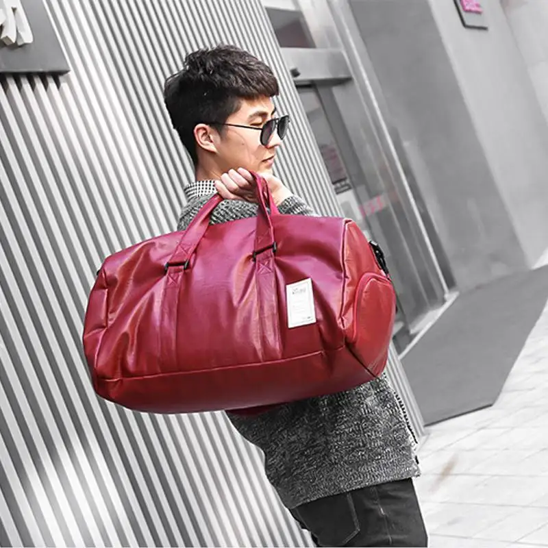 

2019 New Men Weekend Outdoor Travel Bag Women Black Brown PU Leather Couple Gym Bags Hand Luggage For Men Fashion Duffle Bag