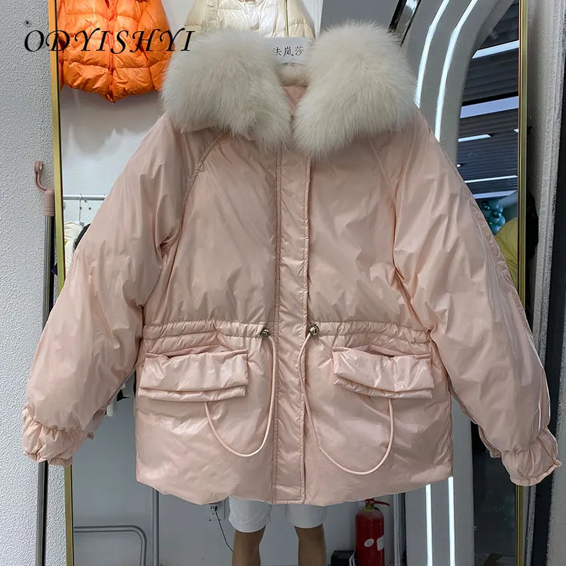 

Зимняя женская пуховая куртка 2021, зимнее пальто, модная короткая пуховая куртка с воротником из натурального меха, облегающая толстая верхн...
