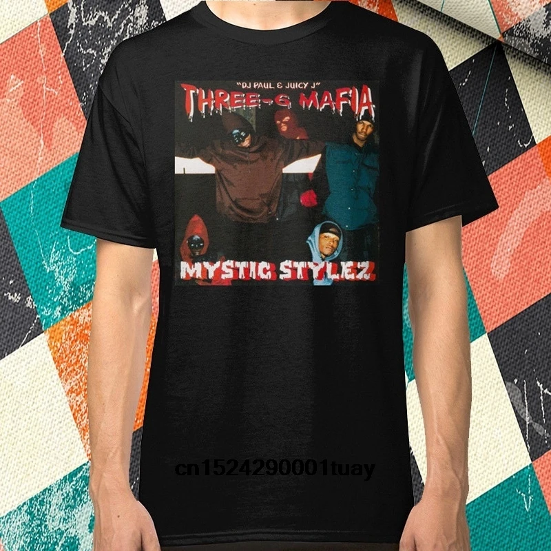 

Three Six Mafia Mystic Stylez Mens Fashion Hipster Black Tees Shirt Clothing Short Sleeve High Quality Summer Tops