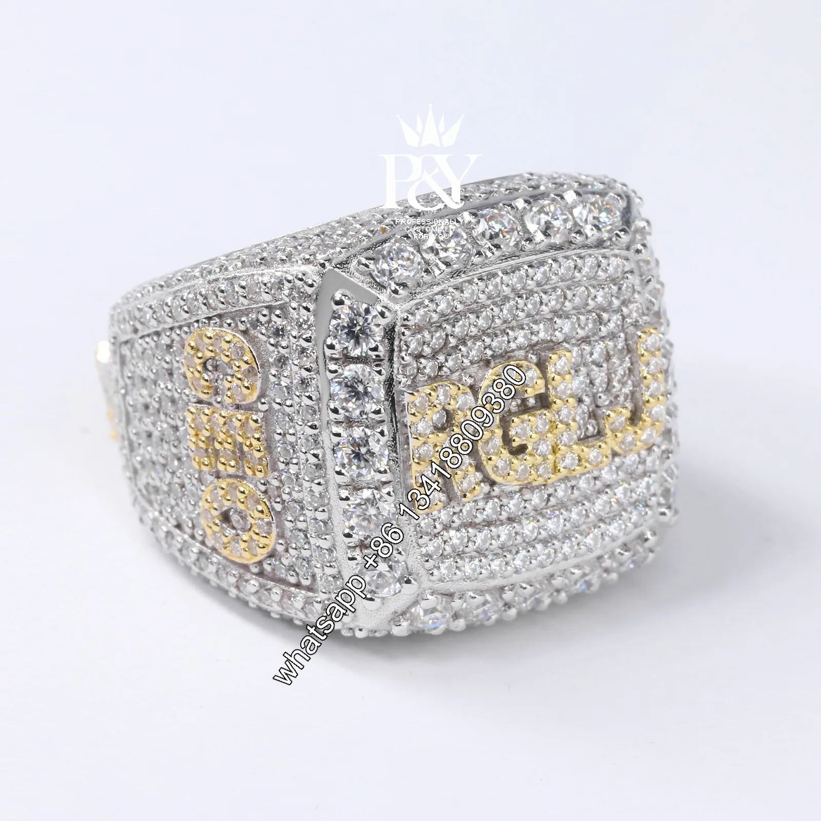 JEWE Custom Hiphop Ring VVS1 Moissanite Jewelry Customized 925 Sterling Silver Real VVS Diamond White Gold Rings For Men