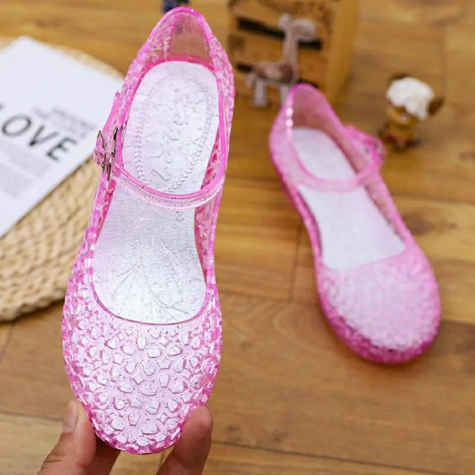 

Girls Crystal sandals Fashion new Slope heel PVC rubber soft Breathable outdoor Female student sandals