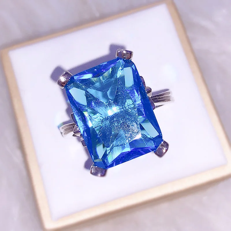 CHAMSS Натуральный топаз квадратное сапфировое кольцо индивидуальный простой