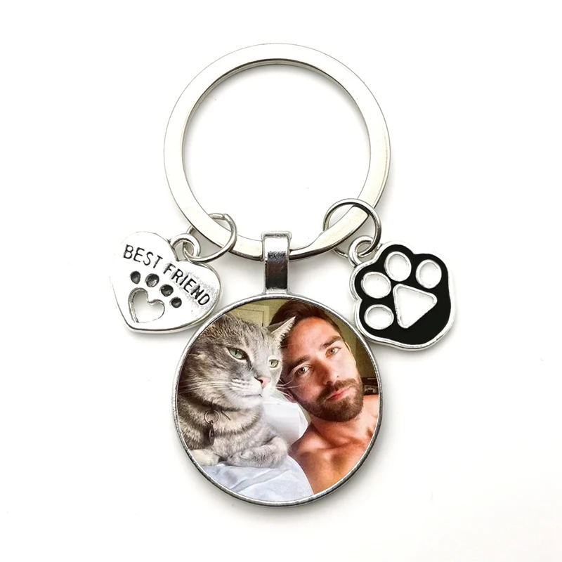 Новый заказной самодельный брелок для мальчиков кошек фото любовь собака стекло