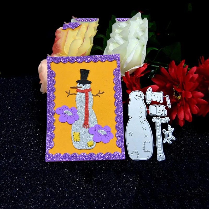 Металлические Вырубные штампы Снеговик и дерево кружевная рамка фон ремесло для