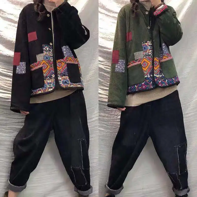 Винтажные женские вельветовые парки 2019 Осень Зима Свободные Теплые Длинные