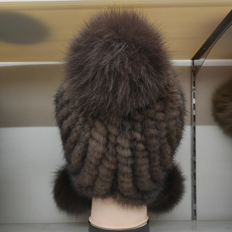 Настоящий натуральный piel de visón piel sombrero de invierno mujeres gorra elegante nuevo центеллы азиатской moda femenina oreja caliente