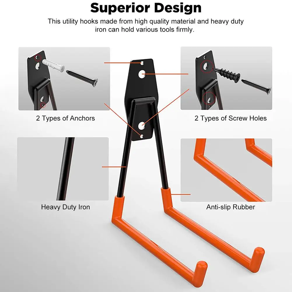 

2 Hooks Heavy Duty Screw Installation Hook for Organizing Power Tool Holder Hook Sets Orange Warehouse Hook And Screw