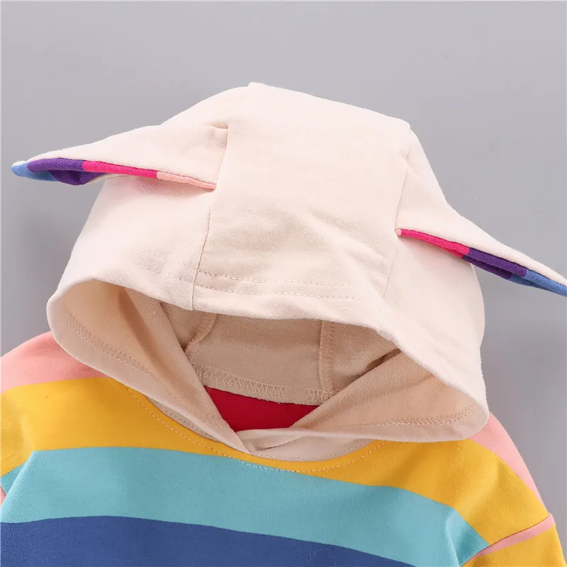 Осенний свитер с капюшоном для маленьких девочек Детская полосатая толстовка