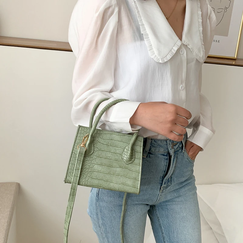 

Small Crocodile Pattern Solid Color PU Leather Crossbody Bags for Women 2021 Summer Lady Shoulder Handbags Female Simple Totes